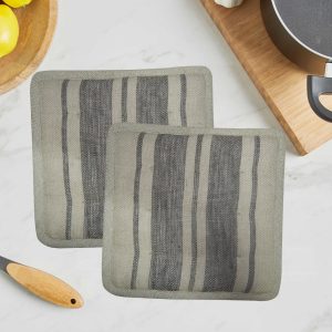 HOME COLORS.IN Pot Holder (2 pcs) for Kitchen Cooking - Grey Stripes - Heat Resistant, Thick & Safe, Protection of Hands from Hot Utensils, Hot Pan Holder, Trivets