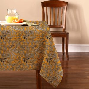 Home Colors Leaf Printed Table Cover - Yellow & Black