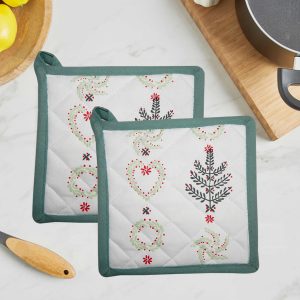 Home Colors Pot Holder (2 pcs) for Kitchen Cooking - Floral Printed - Heat Resistant, Thick & Safe, Protection of Hands from Hot Utensils, Hot Pan Holder, Trivets