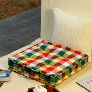 home colors Cotton Hand Weave Floor Cushion 50x50x10 cm Checks - Multicolor
